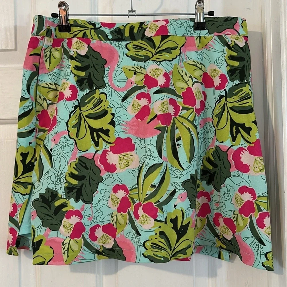 Women’s Allyson Whitmore Golf Flamingo Jungle Floral Tropical Skort Size 14